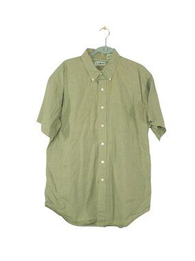 LL Bean Shirt Green Gingham Short Sleeve Button Up Dress Casual Workwear XL